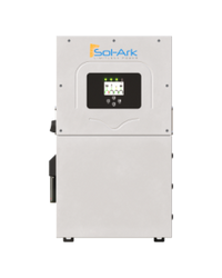 A white Sol-Ark power inverter with a small digital display and buttons on the front panel, designed for solar energy systems, is shown against a plain background. There are no important SEO keywords present in the provided product description.