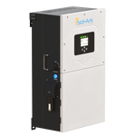 The Sol-Ark 15K Hybrid Inverter offers a digital display, front control buttons, and sturdy metal casing for reliable vertical mounting, enabling energy independence by efficiently converting solar power for homes or businesses.