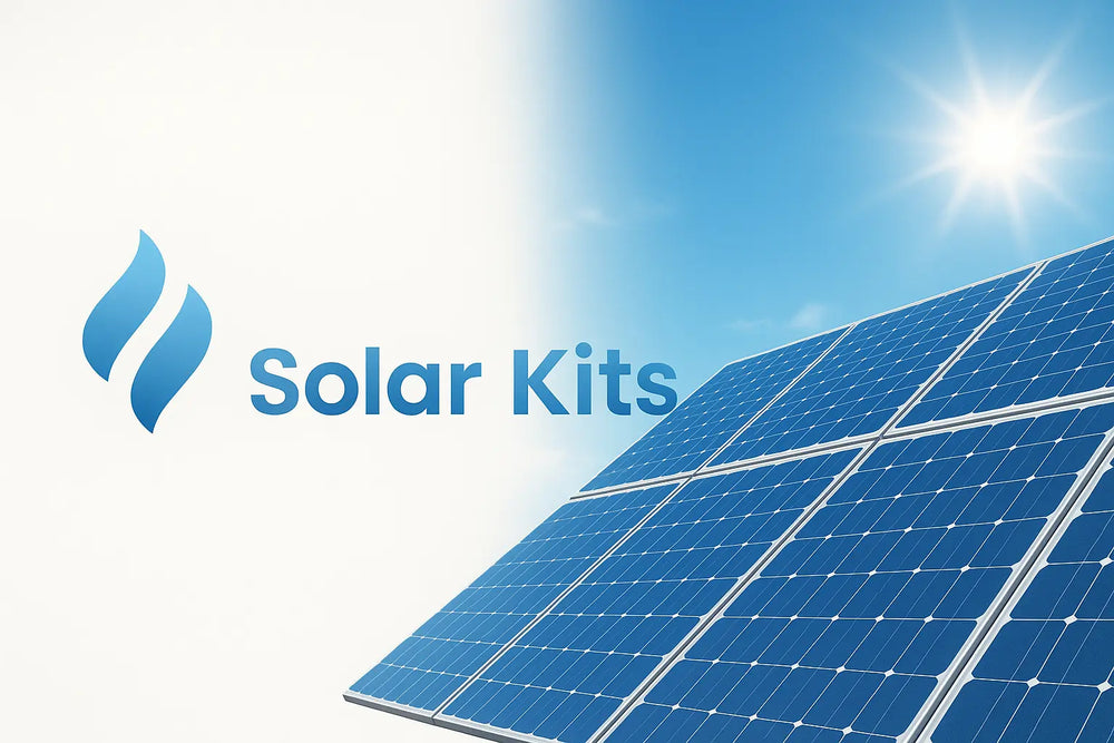 Eco Solar Kits Logo variation and a solar panel with a blue sky in the background.
