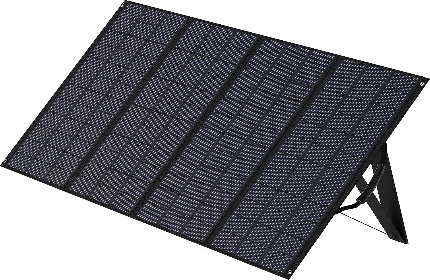 A large rectangular Zendure solar panel with dark blue photovoltaic cells on a black adjustable stand, angled on a white background—perfect for smart energy management in home energy storage systems.